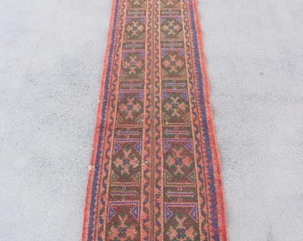 Vintage Rug, Turkish Rug, Patchwork Rug, 2x12 Runner Rugs, Oushak Rug, Rugs For Stair, 1.8x12.2 ft Orange Rug, Vintage Turkish Rug,