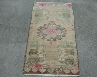 Small Rugs Vintage Turkish Faded Oushak For Bathroom 1.7x3.2 ft Beige Door Mat Woven Cute Distressed Aesthetic Colorful Oriental Abstract