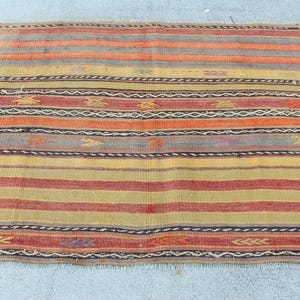 Turkish Kilim, Vintage Patterned Kilim, Accent Kilim, Oushak Kilim, Rugs For Bathroom, 4.7x3.6 ft Yellow Kilim, Boho Chic Turkish Kilim,