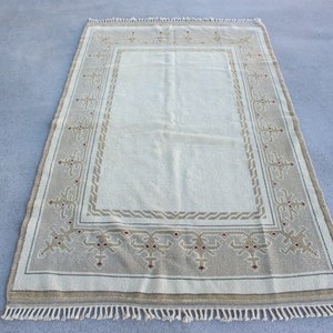 Tapijt, Turks tapijt, vintage tapijt, antiek tapijt, tapijten voor salon, beige tapijt van 4,2 x 7,1 ft, decoratief tapijt, Anatolisch tapijt, boho-tapijt, 104