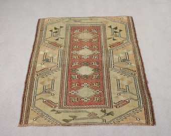 Small Rug Vintage Turkish Anatolian Oushak Rugs For Bathroom 3.1x3.4 ft Beige Colorful Area Aztec Floor Entry Bohemian Vintage Home Decor