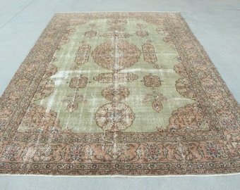 Turkish Rug, Vintage Rug, 8x11 Oversize Rug, Antique Oushak Rug, Rugs For Dining Room, 7.3x10.7 ft Green Rug, Anatolian Rugs, Salon Rug,