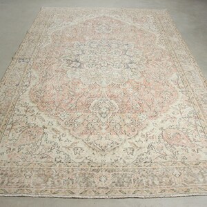 Vintage Rug, 6x10 Large Rugs, Turkish Rug, Antique Rug, Rugs For Bedroom, 6.3x10.3 ft Orange Rug, Soft Washable Oushak Rug, Wool Turkish Rug