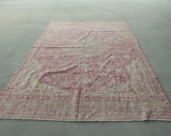 Oversize Rugs Vintage Turkish Anatolian For Dining Room 6.8x11.3 ft Beige Office Home Decor Neutral Turkish Medallion Design Hand Tufted