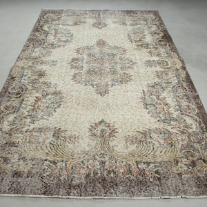 6x10 Large Rug, Vintage Rug, Turkish Rug, Anatolian Rugs, Rugs For Salon, 5.5x9.7 ft Beige Rug, Vintage Wool Rug With Tassels, Oushak Rug,