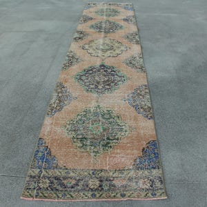 Turkish Rug, Vintage Rug, 3x14 Runner Rug, Antique Rugs, Rugs For Stair, 2.7x13.3 ft Orange Rug, Vintage Beni Ourain Rug, Oushak Runner Rug