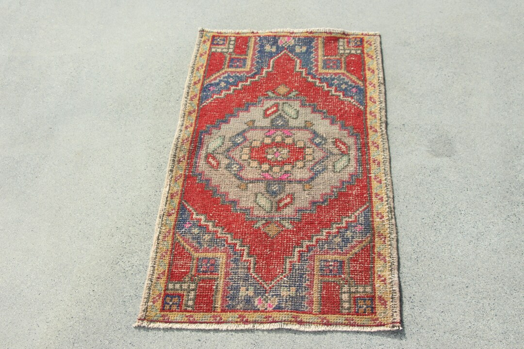 Vintage Rug Turkish Small Antique Rugs for Entry 1.7x3.1 Ft Red ...