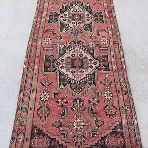 Vintage Rug, 3x9 Runner Rugs, Turkish Rug, Decorative Rugs, Rugs For Stair, 3.3x9 ft Red Rug, Vintage Kurdish Rug, Bohemian Runner Rug,
