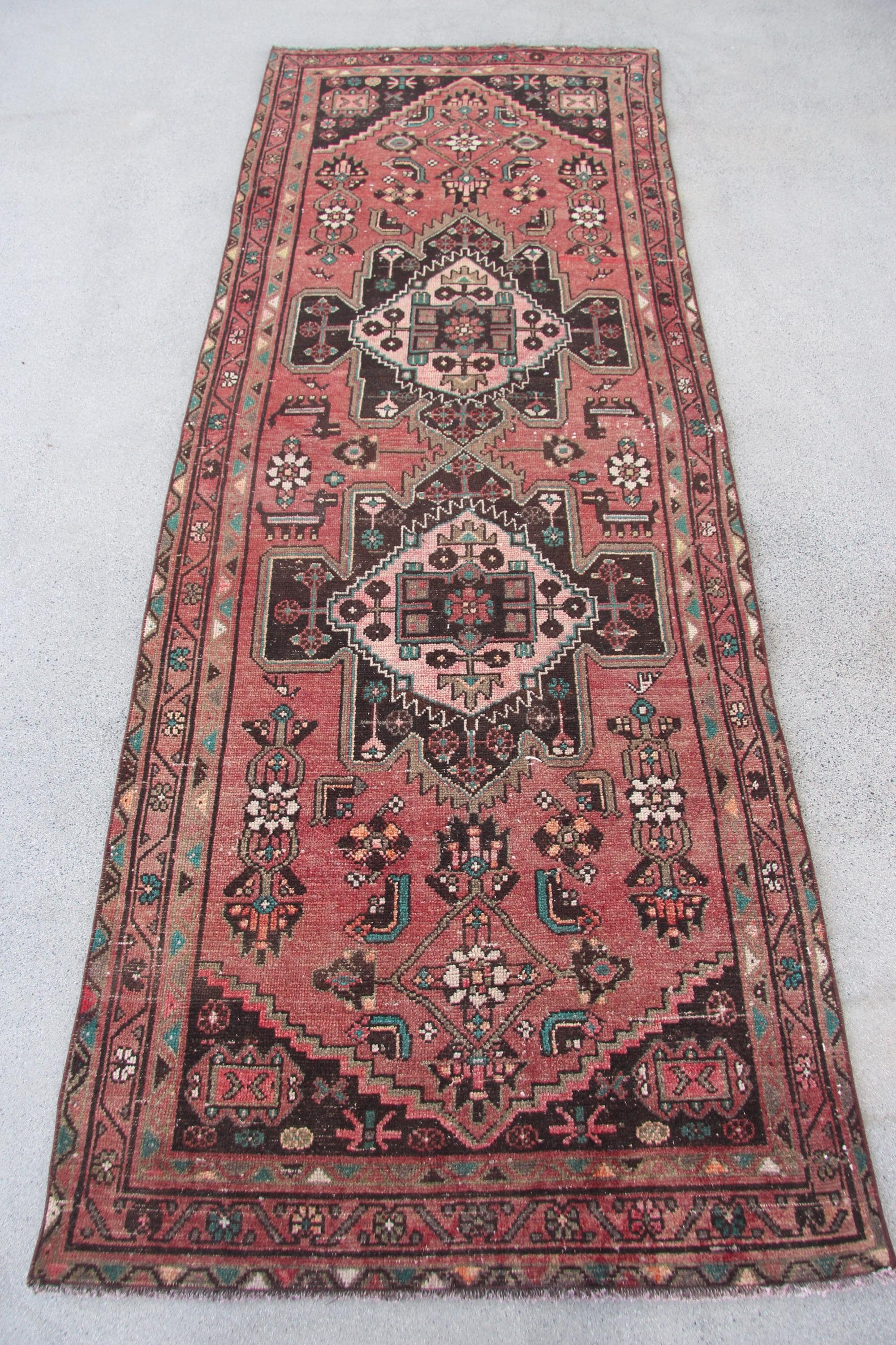 Vintage Rug, 3x9 Runner Rugs, Turkish Rug, Decorative Rugs, Rugs For Stair, 3.3x9 ft Red Rug, Vintage Kurdish Rug, Bohemian Runner Rug,