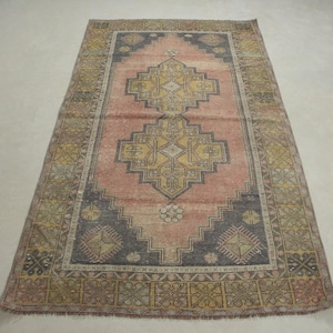 Vintage Rug, Accent Rug, Turkish Rug, Anatolian Rug, Rugs For Dining Room, 3.6x6.5 ft Red Rug, Turkish Rug With Geometric Patterns, Wool Rug