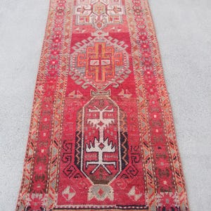 3x9 Runner Rugs, Vintage Rug, Turkish Rug, Kurdish Rugs, Rugs For Corridor, 2.9x9.3 ft Red Rug, Neutral Vintage Rug, Oriental Rug Runner