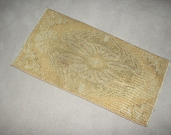 Turkish Rug Vintage Small Muted Oushak Rugs For Entry 1.3x2.5 ft Yellow Bathroom Tribal Custom Cute Office Ethnic Pastel Art Wool Handmade