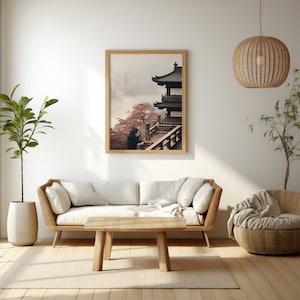 Kiyomizu-dera Temple Poster: Japandi Minimalist Wall Art