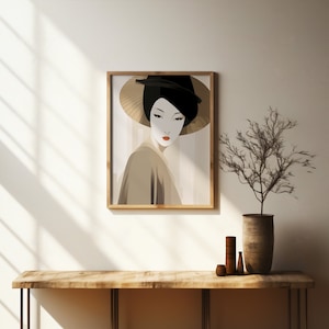 Japandi Geisha Art Print: Minimalist AI Wall Decor