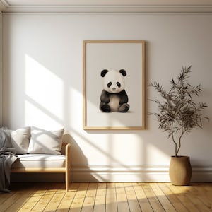 Panda Wall Art Print Poster, Nursery Cute Panda Japandi Wall Art Decor, Black and White Animal Printable AI Poster, Modern Minimalist Decor