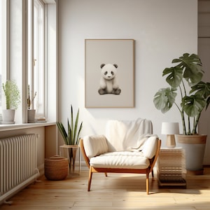 Cute Panda Nursery Japandi Wall AI Art Poster, Panda Nursery Decor, Panda Nursery AI Art, Panda Kids Bedroom Wall Art Prints Matte Poster