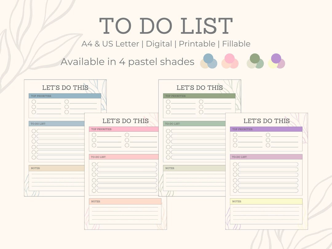 Digital or Printable Do List Template, Pastel to Do List, Undated to Do ...