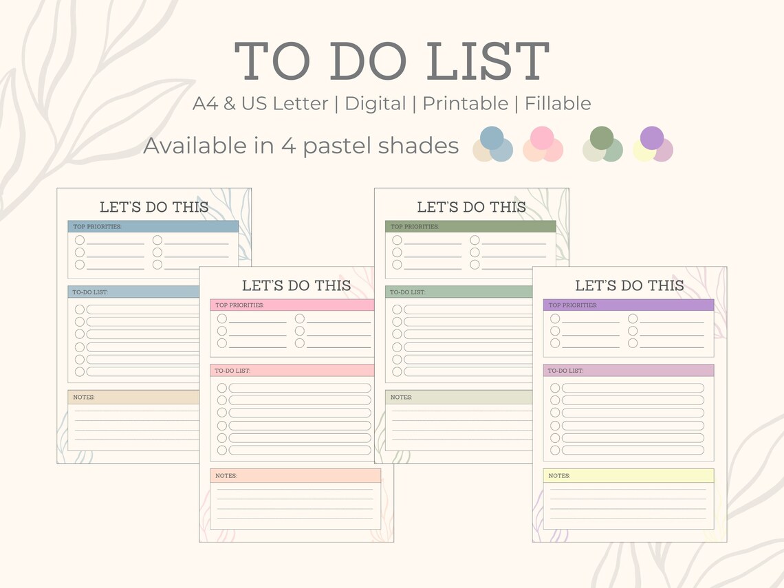 Digital or Printable Do List Template, Pastel to Do List, Undated to Do ...