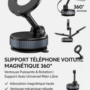 Soporte magnético para teléfono de coche de 360 grados con potente ventosa y rotación. Soporte universal para coche. Soporte manos libres.