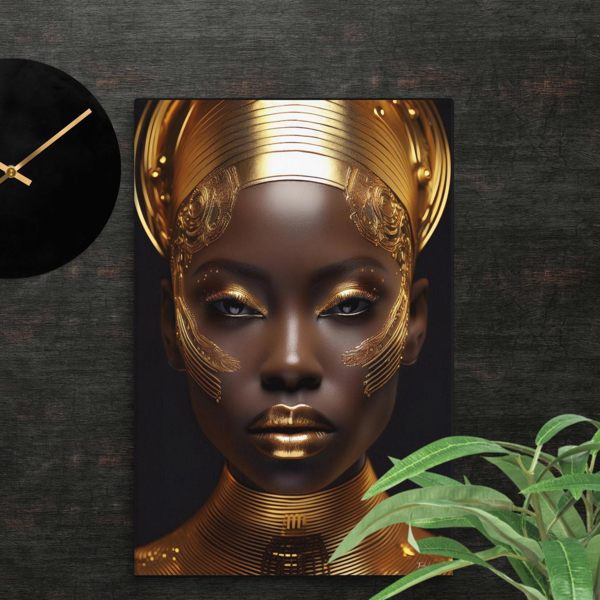 Beautiful art gold and black. African beauty digital design by Trudy Leanne.  create a 3 piece wall art design by adding African beauty.