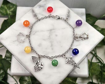 Iris charm bracelet, greek goddess, greek mythology, hellenic, devotional deity based jewelry, wire wrapped