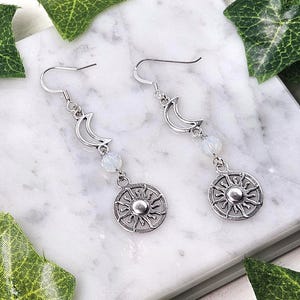 Artemis and Apollo earrings, sun and moon french hook earrings, greek mythology, greek god, greek goddess, devotional hellenic jewelry