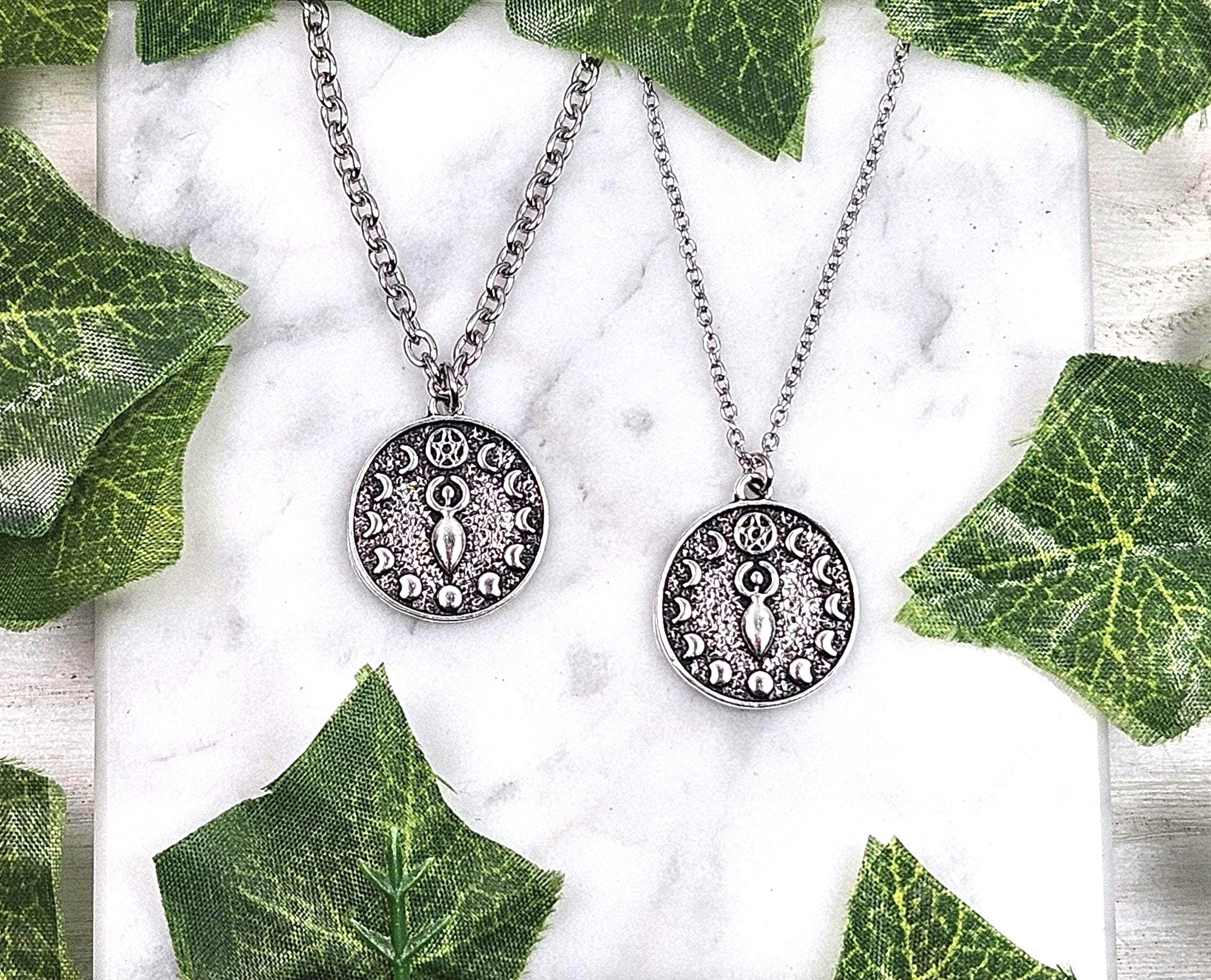 Wicca Dea Collana Fertilità Spiritualità Gioielli stregoneria Wicca Pagan tripla luna Protezione regalo Pietra di nascita - Italia