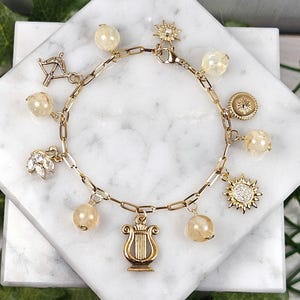 Apollo Charm Bracelet, 18k Gold Plated, Greek God, Greek Mythology, Devotional Deity Based Jewelry, Wire wrapped, Hellenic