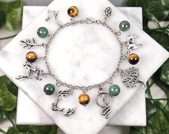 Bracelet à breloques enroulé de fil Cernunnos, mythologie celtique, dieu celtique, bijoux de dévotion basés sur une divinité,