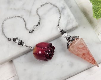 Persephone, Kore, Spring, rose, renewal pendulum, divination, dowsing, scrying, witchy gift, spiritual, mythology, greek, roman