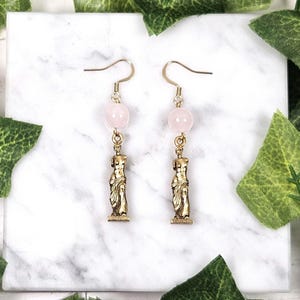 Boucles d'oreilles Vénus de Milo, crochets plaqués or 18 carats, Aphrodite de Milos, ton doré, bijoux de statue de déesse