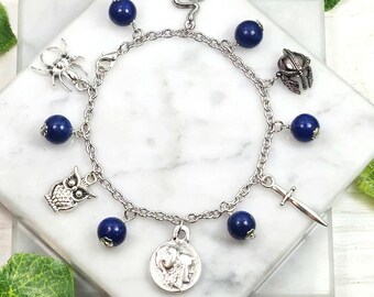 Athena charm bracelet, greek mythology, greek goddess jewelry, hellenic, deity based