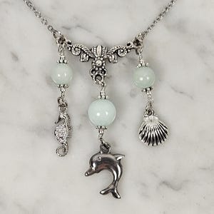 Amphitrite greek goddess of the sea necklace with dolphin, sea horse and shell charm, hellenic, witchy gift, wiccan, pagan, ocean,