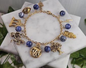 18k Gold Plated Athena Charm Bracelet: Greek Mythology Jewelry, Hellenic