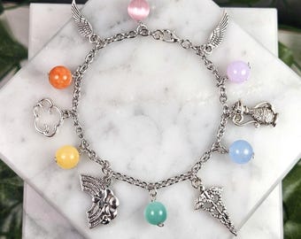 Iris charm bracelet, greek goddess, greek mythology, hellenic, devotional deity based jewelry, wire wrapped