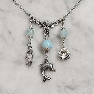 Amphitrite greek goddess of the sea necklace with dolphin, sea horse and shell charm, hellenic, witchy gift, wiccan, pagan, ocean,