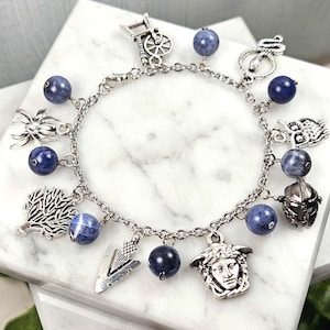 Athena charm bracelet, greek goddess, greek mythology, hellenic, devotional deity based jewelry, wire wrapped
