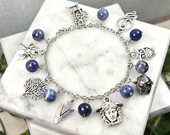 Athena charm bracelet, greek goddess, greek mythology, hellenic, devotional deity based jewelry, wire wrapped
