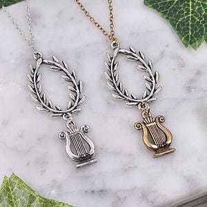 Apollo necklace, greek mythology jewelry, laurel wreath, Apollo&#39;s lyre, .925 silver plated chain, 18k gold, greek god, hellenic,