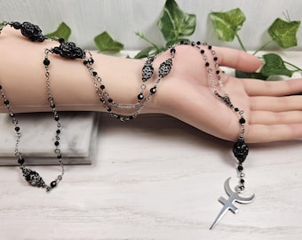 Hades necklace, greek mythology, hellenic, rosary prayer beads, witchy gift, king of the underworld