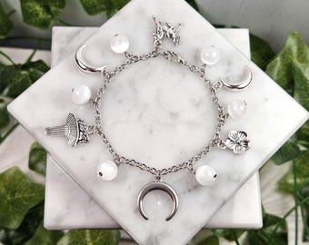 Selene Charm Bracelet, Wire Wrapped Jewelry, Greek Goddess, Greek Mythology, Deity Based Devotional Jewelry, Hellenic