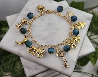 18k Gold Plated Circe Charm Bracelet: Wire Wrapped Greek Mythology Jewelry