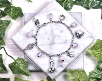 Aphrodite charm bracelet, greek mythology, greek goddess, wire wrapped deity based jewelry, hellenic, altar offering,