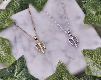 Poseidon Necklace, 18k Gold Plated, Platinum plated trident charm, Neptune, Greek God, Mythology, Hellenic, Devotional Deity Based Jewelry