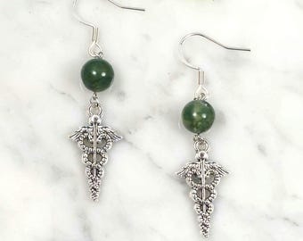 Caduceus earrings, Mercury, roman god, Hermes, greek god, mythology, hellenic jewelry
