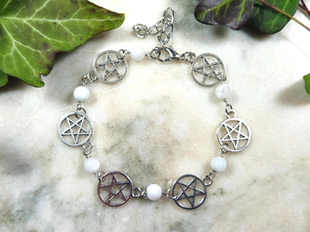 Pagan Wiccan Adjustable Bracelet Wire Wrapped With Rainbow Moonstone ...