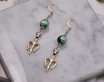 Poseidon / Neptune french hook earrings, devotional jewelry, witchy gift, hellenic, wiccan, pagan, mythology, bookish
