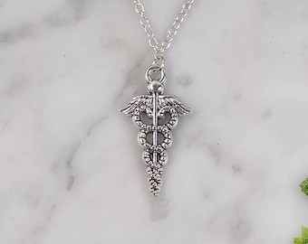 Caduceus necklace, Mercury roman god, Hermes greek god, greek mythology, hellenic jewelry