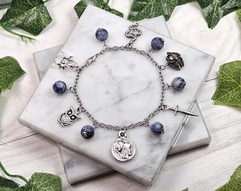 Athena charm bracelet, greek mythology, greek goddess jewelry, hellenic, deity based