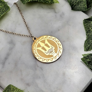 Poseidon necklace, greek mythology jewelry, trident and waves